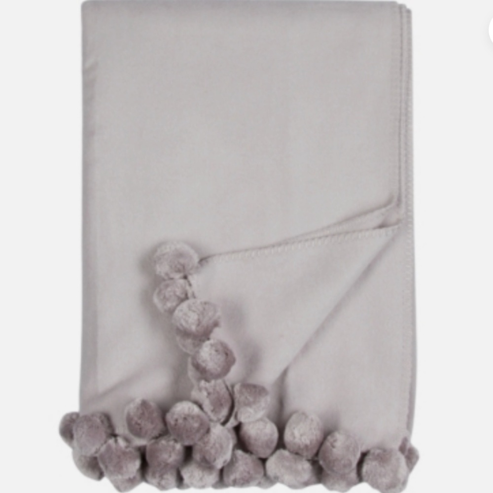 Malibu Luxxe Pom Pom Throw - Heather Gr NWT